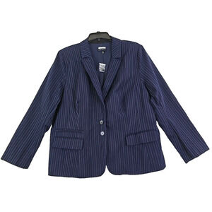 Lane Bryant ~Woman Size 28~Navy/White Pinstripe Blazer 2 Buttons Academia Career